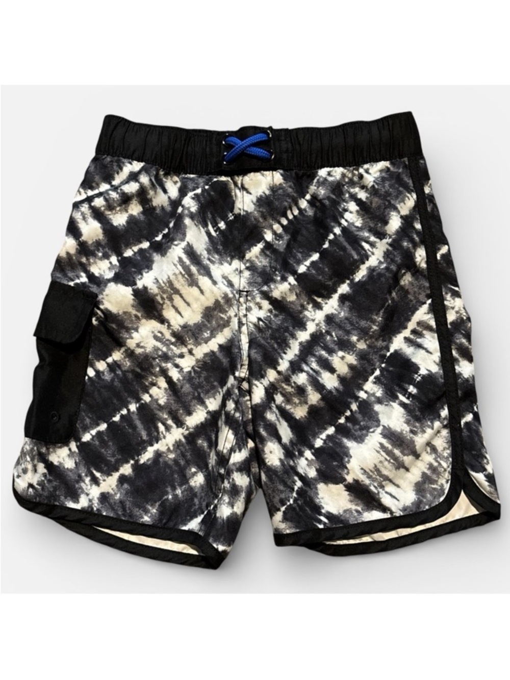 Lands' End Black & White Tie Dyed Swim Shorts Size Small 6-7
